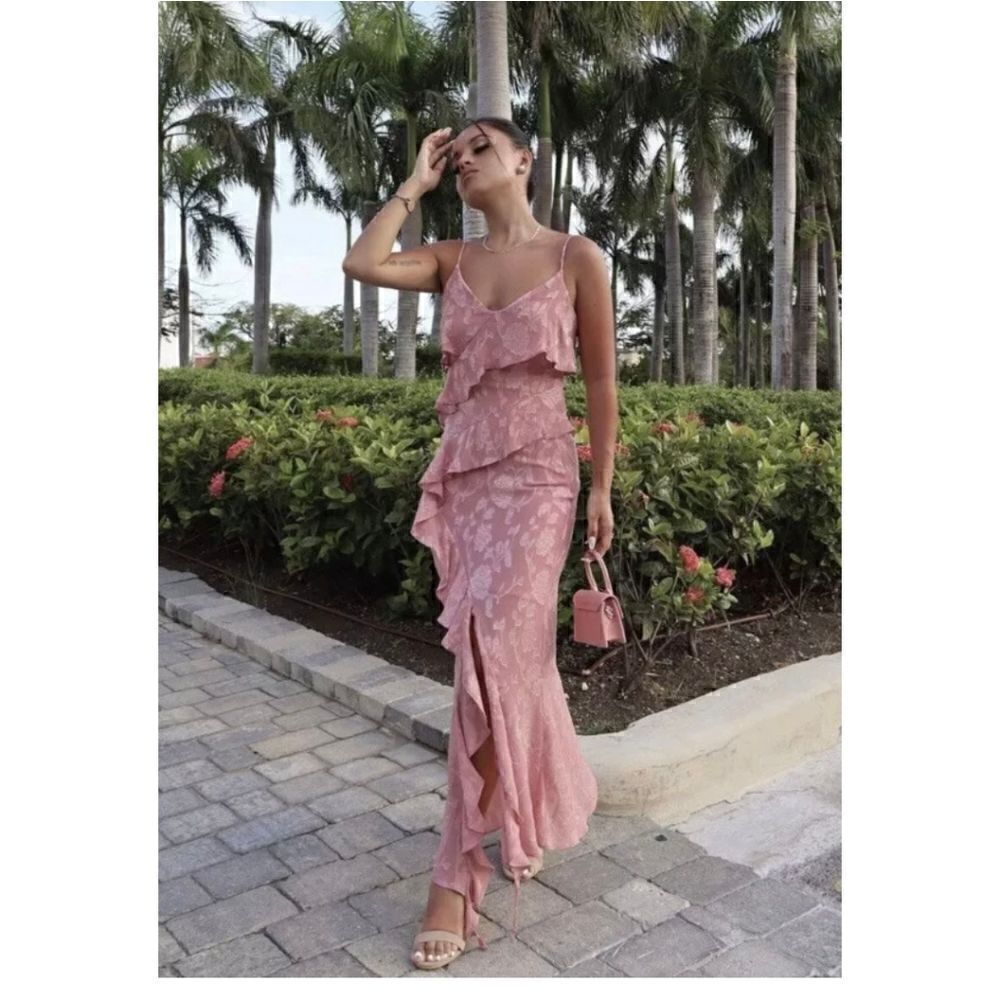 Nwt ZARA RUFFLED JACQUARD DRESS MARSALA Pink Dusty - Picture 16 of 17